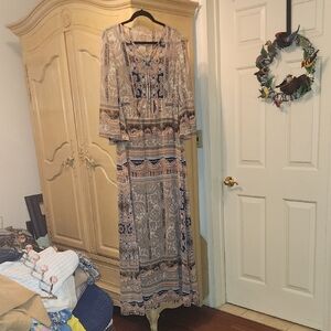 Boston Proper Navy and Gold Dress